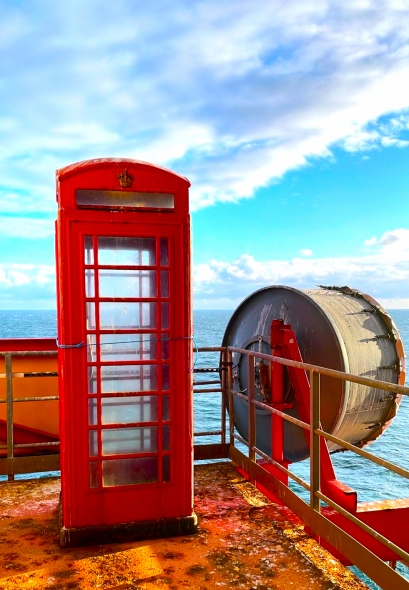 Iconic telephone booth on platform